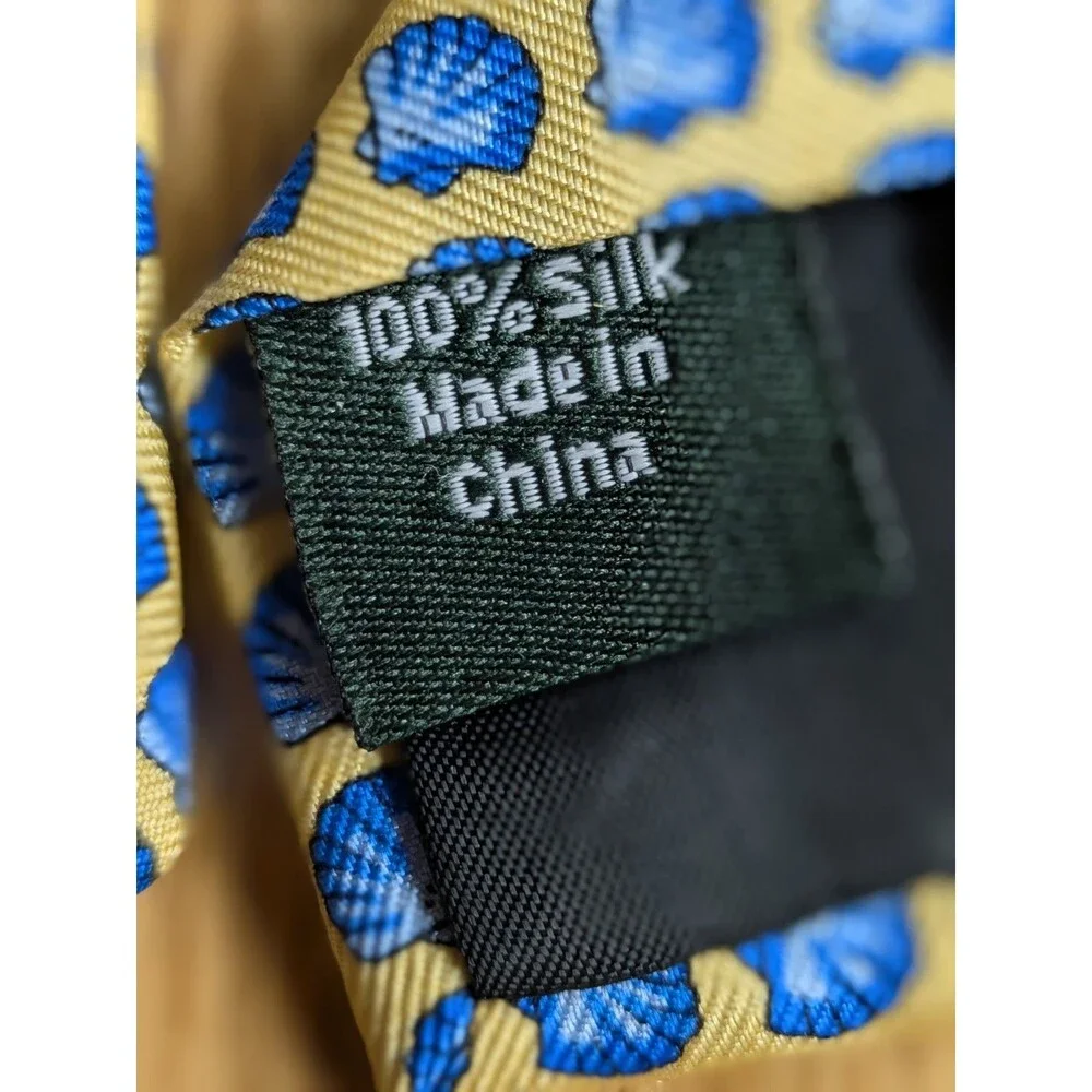 Vintage J.CREW Men's Woven Silk Tie Yellow Blue Geometric Shell Pattern Classic